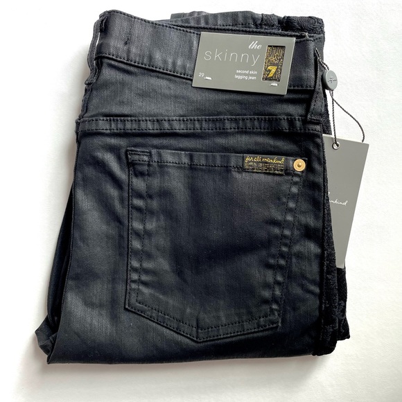 Women's 7 For All Mankind Lace and Coated In Black Jeans - Picture 2 of 10